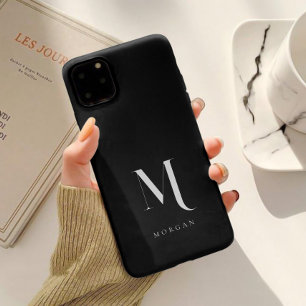 Funda Para iPhone 15 Monograma Personalizado Moderno en Blanco y Negro