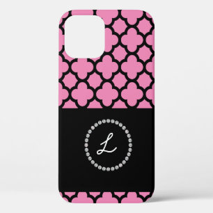 Funda Para iPhone 12 Monograma personalizado Monograma Rosa Negro Diama