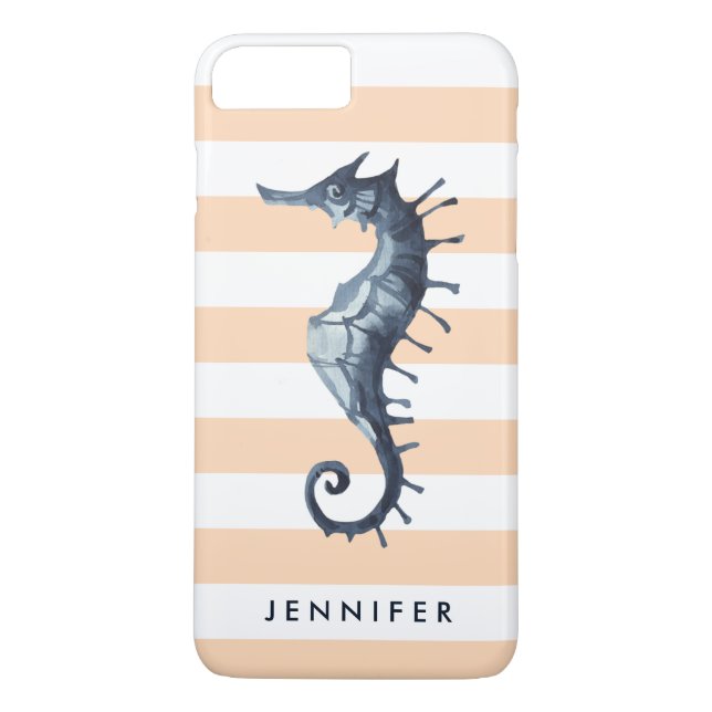 Funda De Case-Mate Para iPhone Monograma personalizado Peach Nautical Seahorse (Reverso)