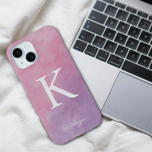 Funda Para iPhone 15 Monograma Personalizado Rosa Y Púrpura