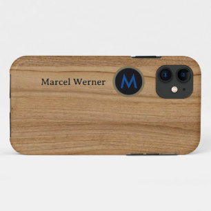 Funda Para iPhone 11 Monograma personalizado sobre madera falsa