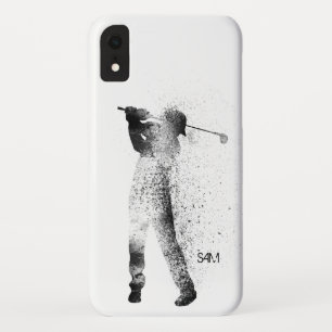Funda Para iPhone XR Monograma Personalizado  Swing de silueta de golfe