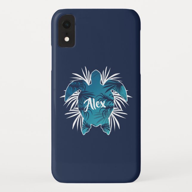 Funda De Case-Mate Para iPhone Monograma Personalizado| Tortuga Tropical Hawai Al (Reverso)
