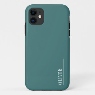 Funda Para iPhone 11 Monograma personalizado, verde acuático moderno