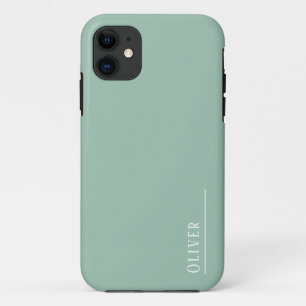 Funda Para iPhone 11 Monograma personalizado, verde sabio moderno