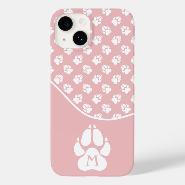Funda De Case-Mate Para iPhone Monograma Personalizado y hojas de perro blancas y (Reverso )