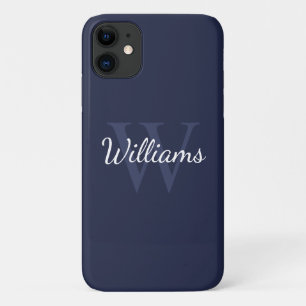 Funda Para iPhone 11 Monograma personalizado y nombre azul de la marina