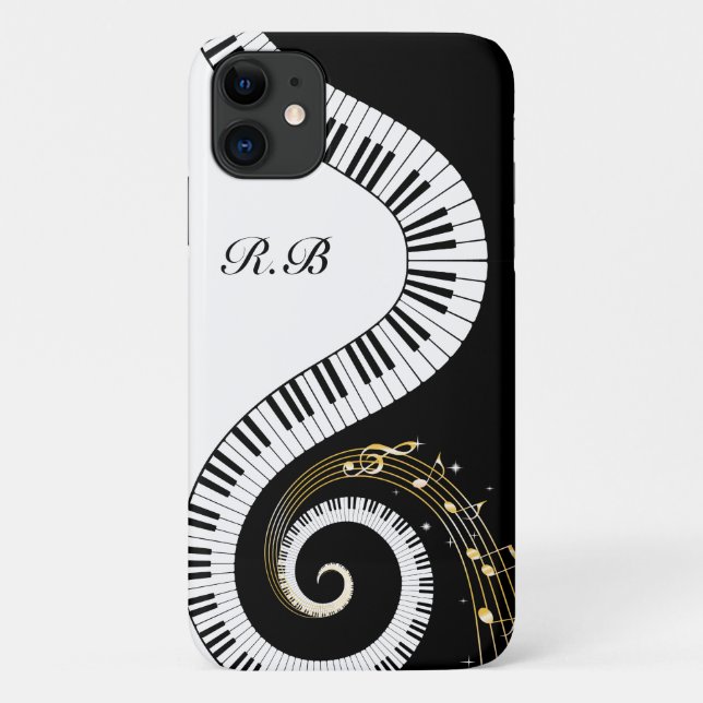 Funda De Case-Mate Para iPhone Monograma Piano Keys y notas musicales (Reverso)