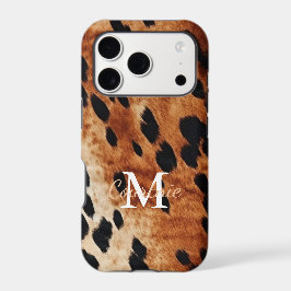 Funda Para iPhone 15 Pro Monograma Piel de vaca marrón
