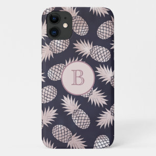 Funda Para iPhone 11 Monograma Piña Tropical Rosa Oro Marino
