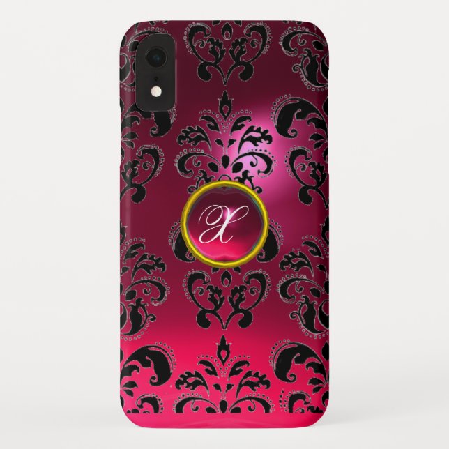 FUNDA DE Case-Mate PARA iPhone MONOGRAMA PINO FUCHSIA BLACK DAMASK GEM (Reverso)