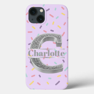 Funda Para iPhone 13 Monograma Plata Inicial Personalizado B Su Nombre