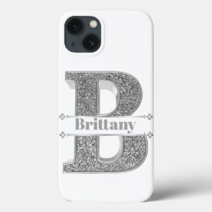 Funda Para iPhone 13 Monograma Plata Inicial Personalizado B Su Nombre