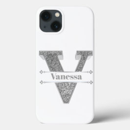 Funda Para iPhone 13 Monograma Plata Original V Su Nombre