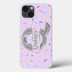 Funda Para iPhone 13 Monograma Plata Primario Personalizado Q Su Nombre