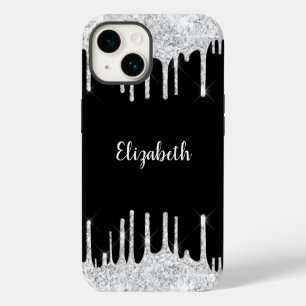 Funda Para iPhone 14 De Case-Mate Monograma plateado con brillo goteante blanco y ne