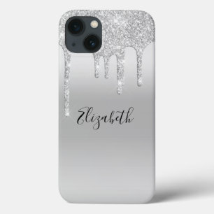 Funda Para iPhone 13 Monograma Plateado Glitter Tendencia Brillante