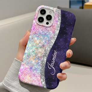 Funda Para iPhone 13 monograma plateado púrpura iridiscente de purpurin