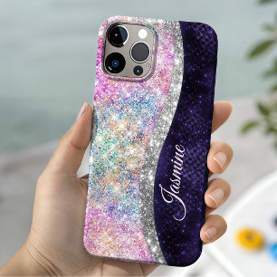 Funda Para iPhone 13 monograma plateado púrpura iridiscente de purpurin