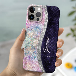 Funda Para iPhone 14 De Case-Mate monograma plateado púrpura iridiscente de purpurin