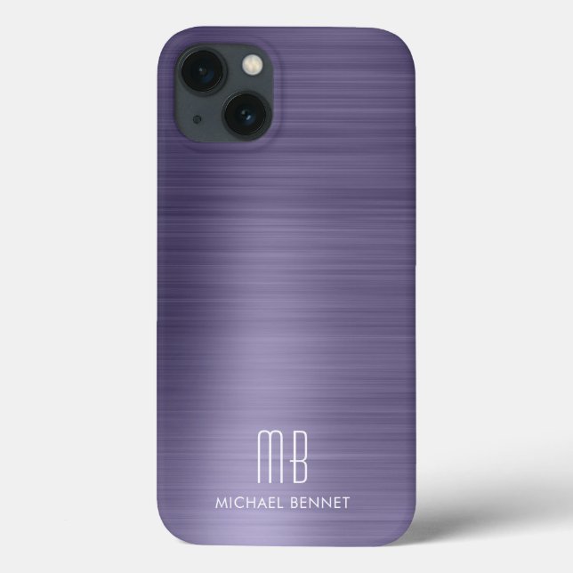Funda De Case-Mate Para iPhone Monograma púrpura cepillado Metalizado (Reverso)