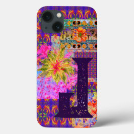 Funda Para iPhone 13 Monograma púrpura colorido y floral loco