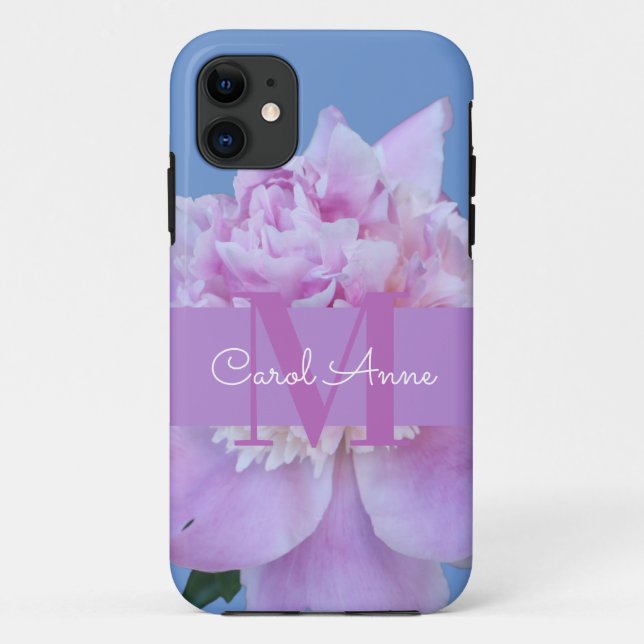 Funda De Case-Mate Para iPhone Monograma púrpura Pink Peony (Reverso)