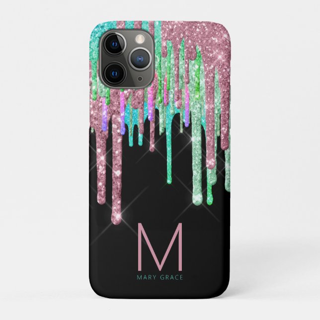 Funda De Case-Mate Para iPhone Monograma purpurina (Reverso)