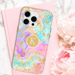 Funda Para iPhone 15 Pro Max Monograma Purpurina abstracto moderno personalizad<br><div class="desc">Monograma Purpurina Resumen moderno Estuche para teléfono Funda para iPhone 15 Pro Max con fondo colorido de arte líquido abstracto en rosa, púrpura, rojo y azul con un patrón de flores doradas y acentuado con un falso purpurina de oro y personalizado con su monograma personalizado en el centro. Un regalo...</div>