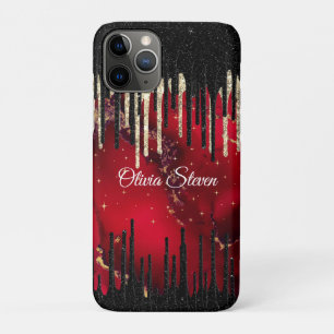 Funda Para iPhone 11 Pro monograma purpurina de goteo negro rojo de moda