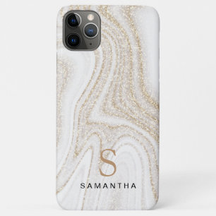 Funda Para iPhone 11 Pro Max Monograma purpurina de oro de moda de mármol blan