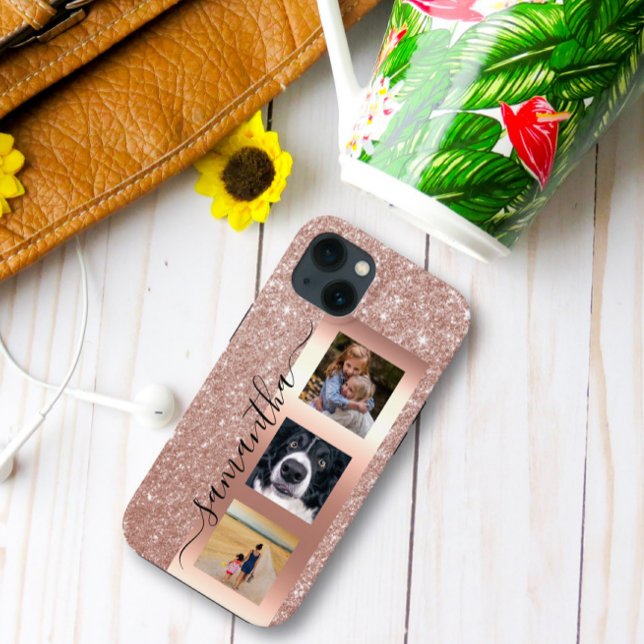 Funda De Case-Mate Para iPhone Monograma Purpurina fotográfico Rosa dorado manusc (Subido por el creador)