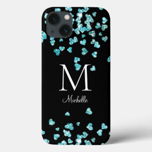 Funda Para iPhone 13 Monograma Purpurina Girly Turquoise