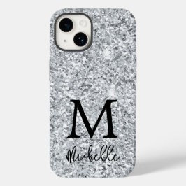 Funda Para iPhone 14 De Case-Mate Monograma Purpurina Plateado de moda Nombre inicia