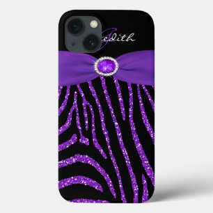Funda Para iPhone 13 Monograma Purpurina púrpura Zebra iPad Estuche de