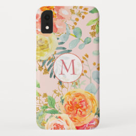 Funda Para iPhone XR Monograma Purpurina Rubor Floral Rosa Eucalyptus