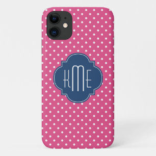 Funda Para iPhone 11 Monograma Quatrefoil de puntos de polka blanco ros