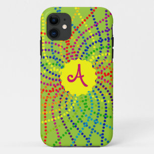 Funda Para iPhone 11 Monograma Rainbow Polka Dots Flor iPhone Estuche