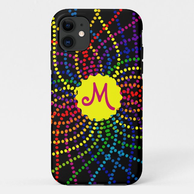 Funda De Case-Mate Para iPhone Monograma Rainbow Polka Dots Flor iPhone Estuche (Reverso)