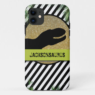 Funda Para iPhone 11 Monograma rayado de dinosaurio