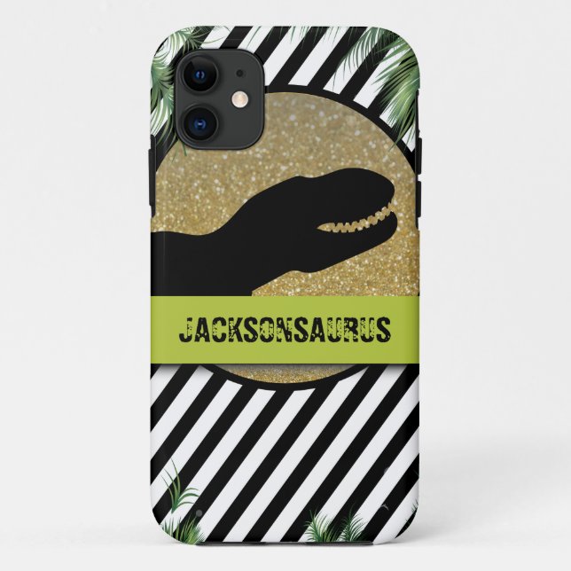 Funda De Case-Mate Para iPhone Monograma rayado de dinosaurio (Reverso)