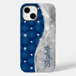 Funda Para iPhone 14 De Case-Mate Monograma real moderno con Purpurina azul y platea