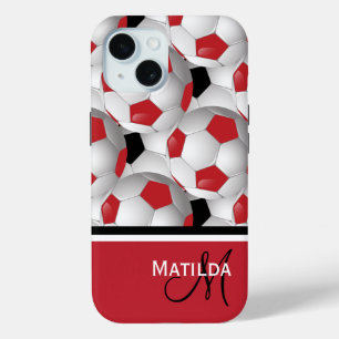 Funda Para iPhone 15 Monograma Red Black Soccer Ball Pattern