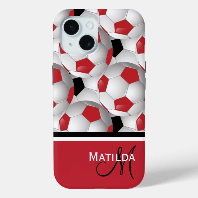 Funda De Case-Mate Para iPhone Monograma Red Black Soccer Ball Pattern (Reverso )