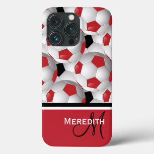 Funda Para iPhone 13 Pro Monograma Red Black Soccer Ball Pattern