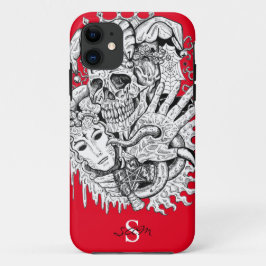 Funda Para iPhone 11 Monograma Red Skeleton Court Jester Funda-Mate iPh