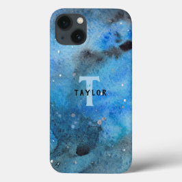 Funda Para iPhone 13 Monograma Resumen Bella Artes de acuarela azul neg