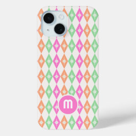 Funda Para iPhone 15 Monograma Retro Diamantes