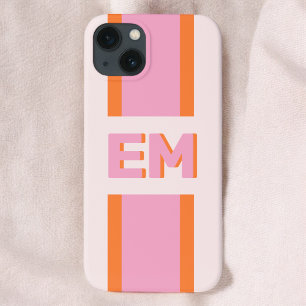 Funda Para iPhone 13 Monograma retro negrita orante rosa