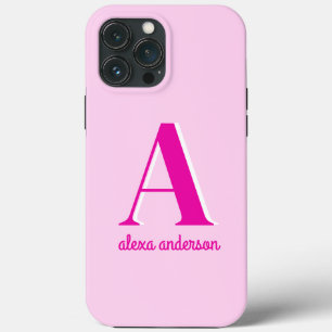 Funda Para iPhone 13 Pro Max Monograma retro rosado caliente